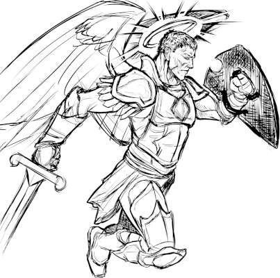 drawing of Archangel Michael representing the Savior of Karpman's Triangle