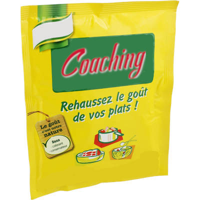 image of an aromat seasoning sachet, replaced by the term coaching, enhance the taste of your dishes