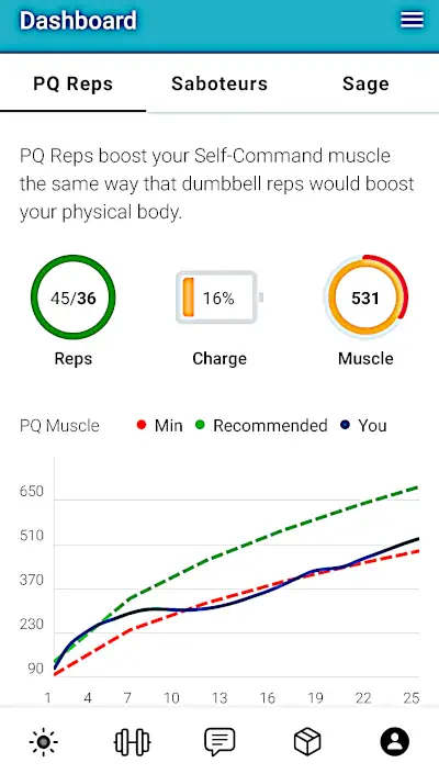 copie d'écran de l'application de Mental Fitness montrant le tableau de bord de l'app