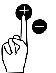 a hand with a raised finger, plus and minus signs, to indicate the development of self-control