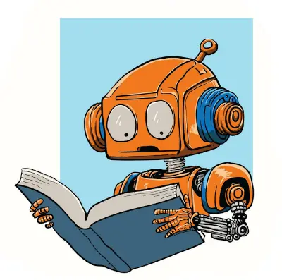 An AI cannot read between the lines: an illustration of a robot reading a book.